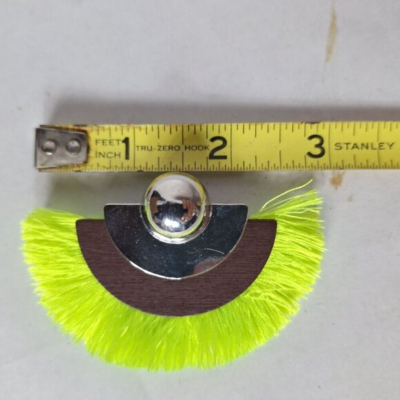 Fringe Neon Yellow Half Moon Earrings Jewelry - Picture 4 of 4